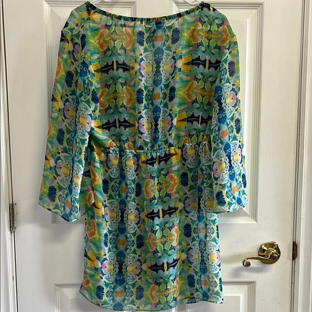 Ellen Weaver Sheer Colorful Floral Tunic Dress - Picture 4 of 4